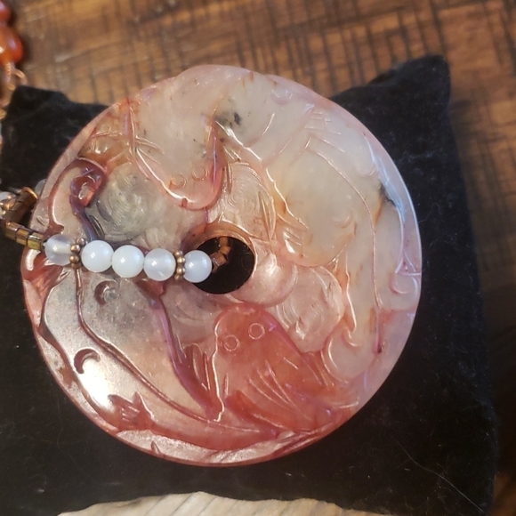 Carved carnelian copper necklace and with matching bracelet - Picture 2 of 7